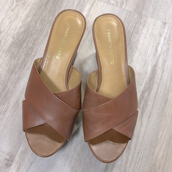 Franco Sarto Women’s Frost 2 Brown Leather Cork Platform Open Toe Sandals / Sz 8 - Picture 2 of 11